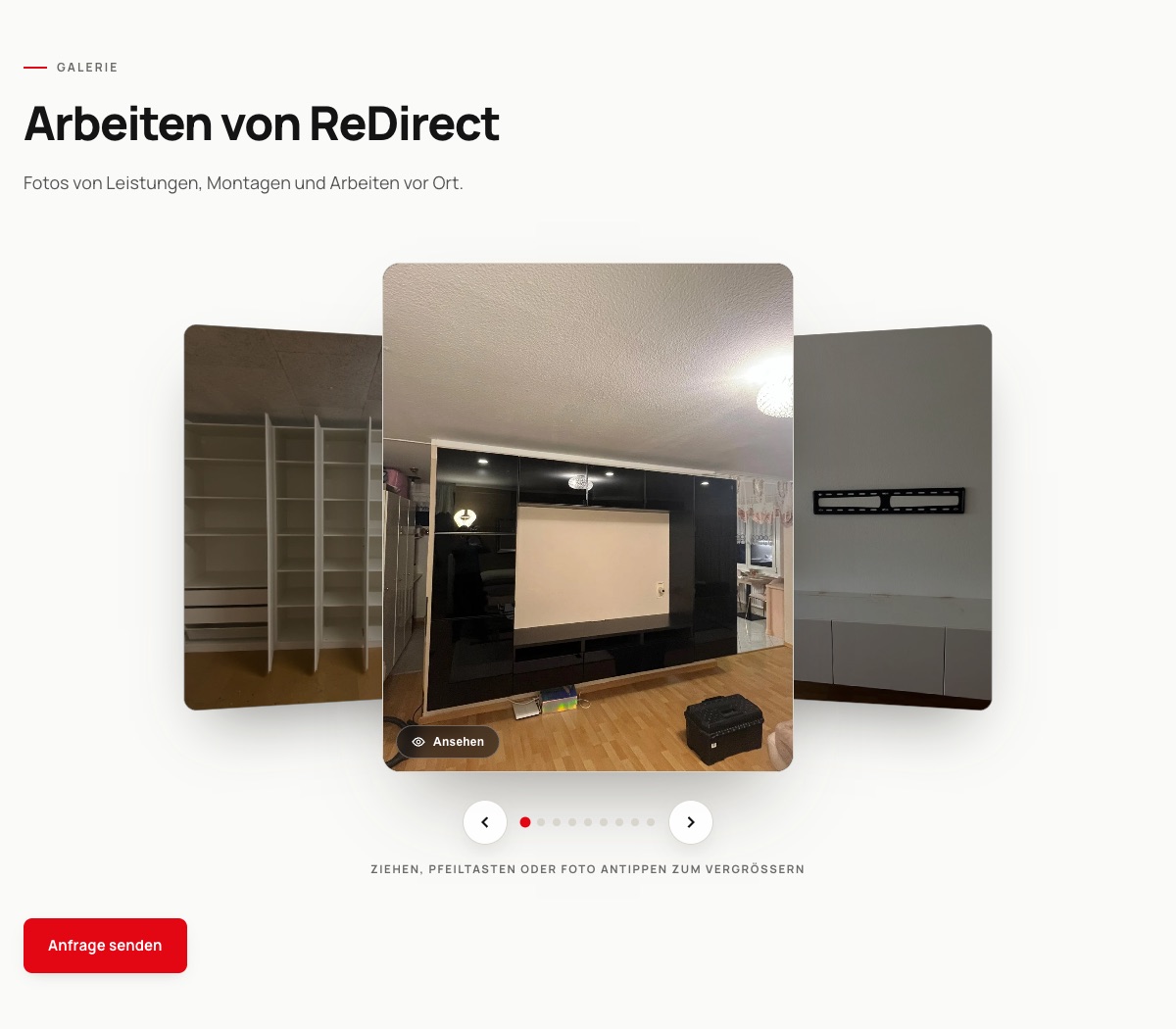 Galería de ReDirect: tres fotografías de montajes con la central en primer plano.